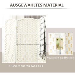 Tilanjakaja, neliosainen taittuva sermi, mäntyrunko ja polypropeenipunos, 180 x 180 cm, valkoinen