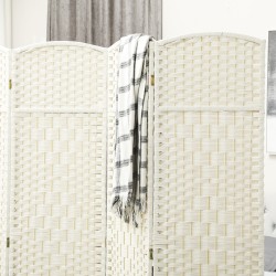 Tilanjakaja, neliosainen taittuva sermi, mäntyrunko ja polypropeenipunos, 180 x 180 cm, valkoinen