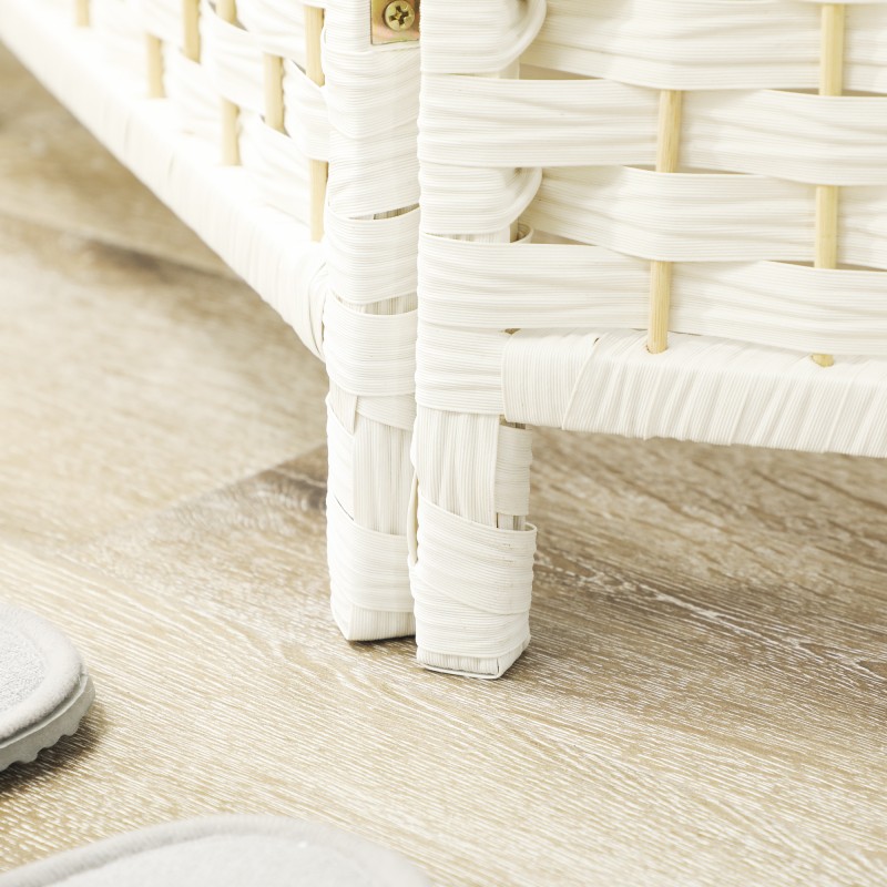 Tilanjakaja, neliosainen taittuva sermi, mäntyrunko ja polypropeenipunos, 180 x 180 cm, valkoinen