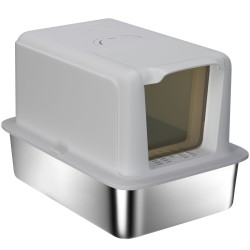 Kissanvessa ruostumattomasta teräksestä suodatin ja lapio kissoille max 6 kg 40 5 x 60 5 x 41 5 cm harmaa hopea