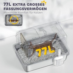 Kissanvessa ruostumattomasta teräksestä, suodatin ja lapio, kissoille max 6 kg, 40,5 x 60,5 x 41,5 cm, harmaa/hopea