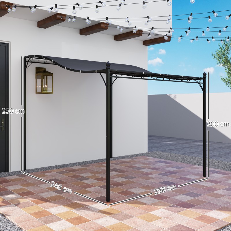 Seinään kiinnitettävä pergola terassille, metallirunko, 3 x 2,5 m, tummanharmaa