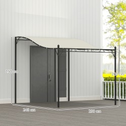 Seinään kiinnitettävä pergola metallirungolla 3 x 2,5 m, vettähylkivä katos, kermanvalkoinen