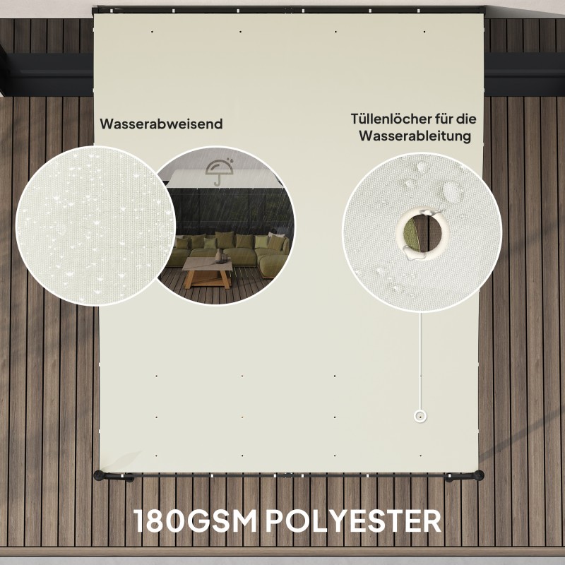 Seinään kiinnitettävä pergola metallirungolla 3 x 2,5 m, vettähylkivä katos, kermanvalkoinen