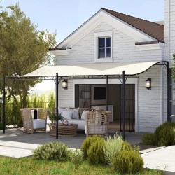 Pergola terassille, metallirunko ja vedenpitävä katos 3 x 5 m, cremevalkoinen