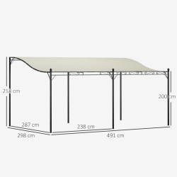 Pergola terassille, metallirunko ja vedenpitävä katos 3 x 5 m, cremevalkoinen