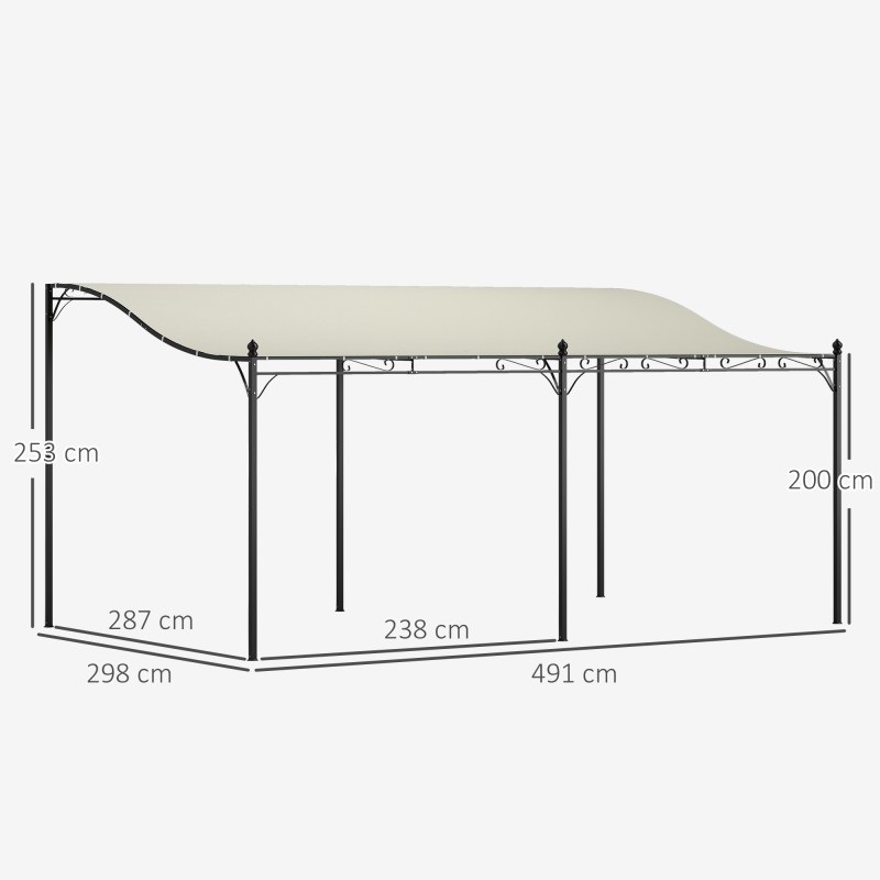Pergola terassille, metallirunko ja vedenpitävä katos 3 x 5 m, cremevalkoinen