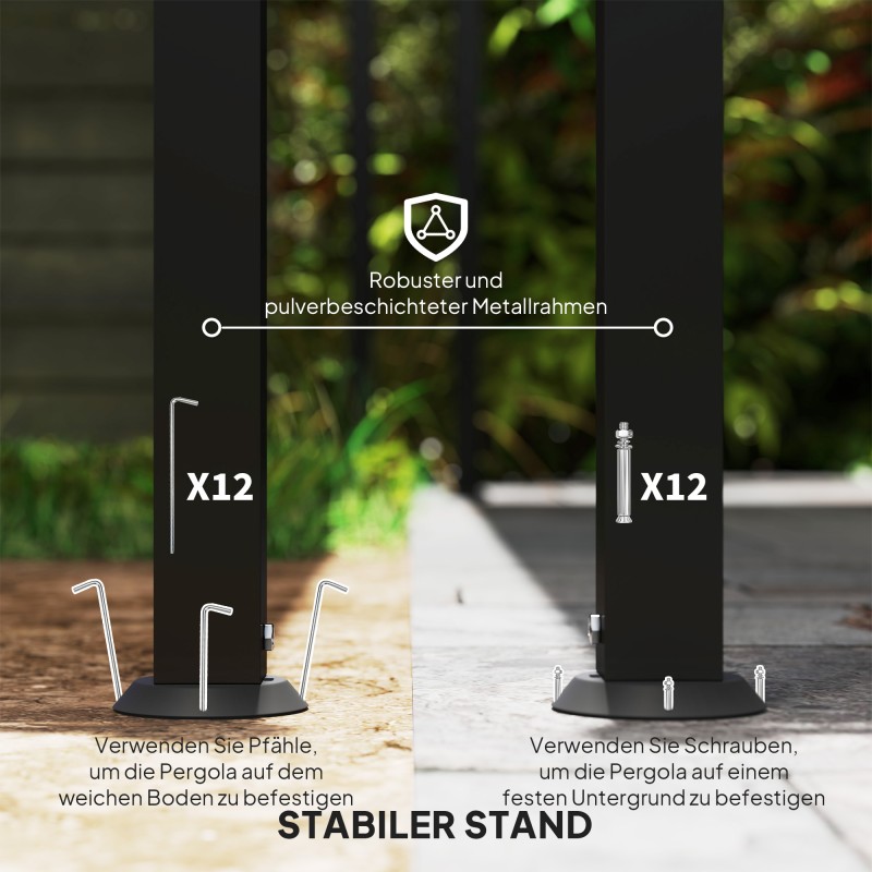 Pergola terassille, metallirunko ja vedenpitävä katos 3 x 5 m, cremevalkoinen
