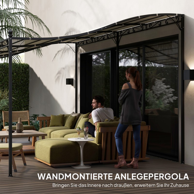 Pergola terassille, metallirunko ja vedenpitävä katos 3 x 5 m, cremevalkoinen