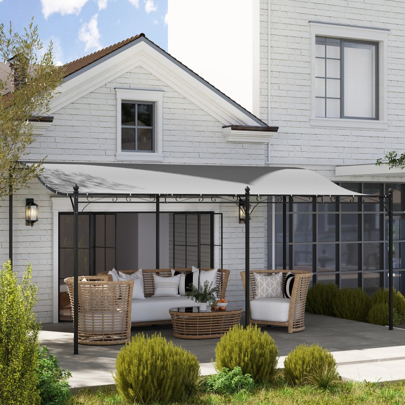 Seinään kiinnitettävä pergola metallirungolla 3 x 5 m, vedenpitävä katos, tummanharmaa