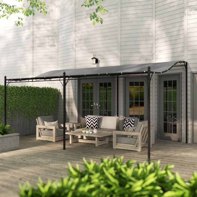 Seinään kiinnitettävä pergola metallirungolla 3 x 5 m, vedenpitävä katos, tummanharmaa