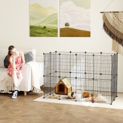 Pieneläinaitaus marsuille ja kaneille, modulaarinen teräspaneliaitaus 0,72 m², teräs, musta