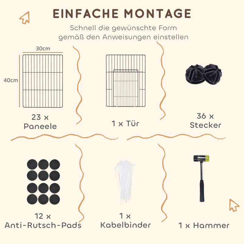 Pieneläinaitaus marsuille ja kaneille, modulaarinen teräspaneliaitaus 0,72 m², teräs, musta