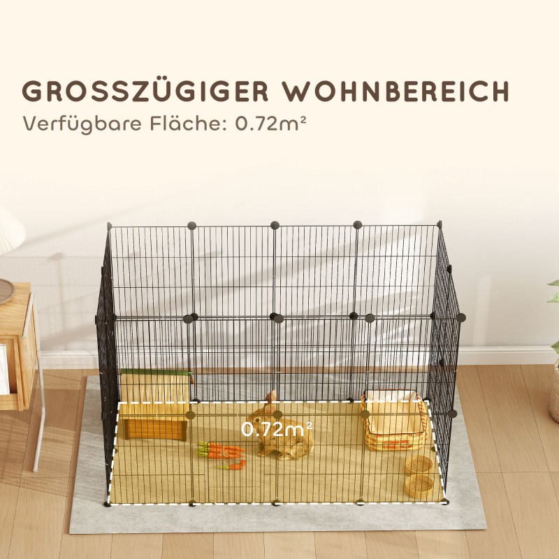 Pieneläinaitaus marsuille ja kaneille, modulaarinen teräspaneliaitaus 0,72 m², teräs, musta