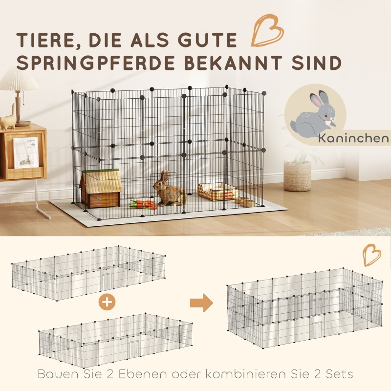 Pieneläinaitaus marsuille ja kaneille, modulaarinen teräspaneliaitaus 0,72 m², teräs, musta