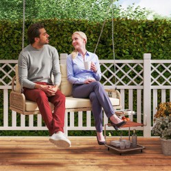 Kahden hengen rottinkinen riippukeinu ulkokäyttöön 115 x 66 x 44 cm, kantavuus 240 kg, beige