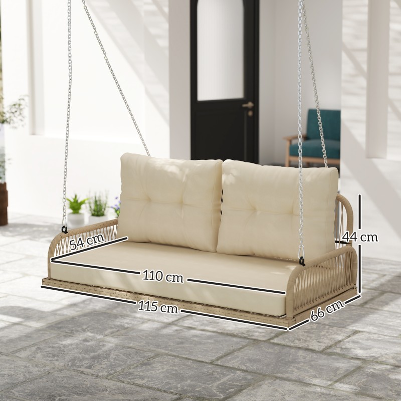 Kahden hengen rottinkinen riippukeinu ulkokäyttöön 115 x 66 x 44 cm, kantavuus 240 kg, beige