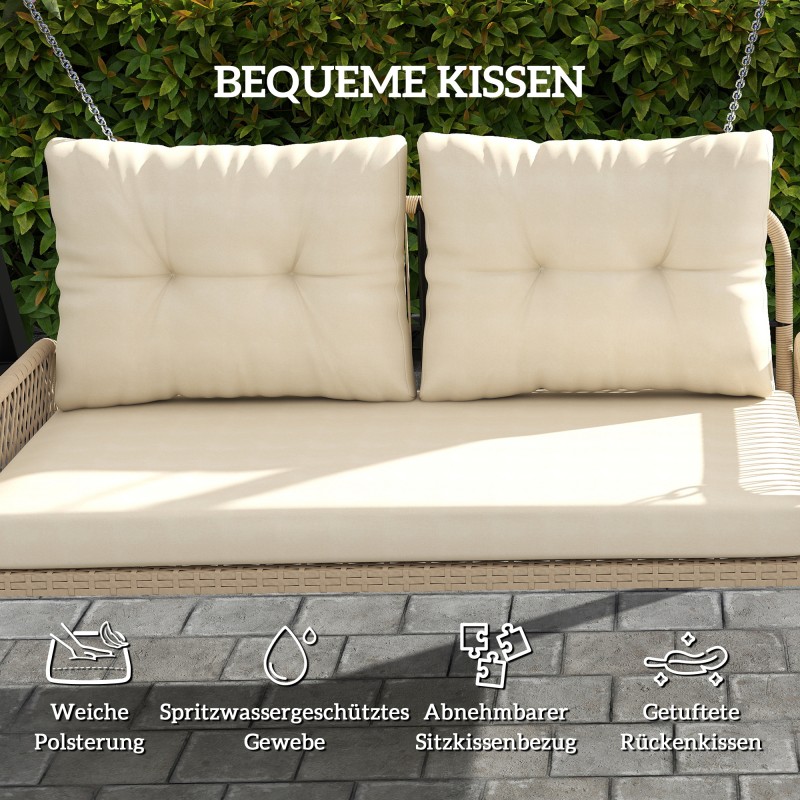 Kahden hengen rottinkinen riippukeinu ulkokäyttöön 115 x 66 x 44 cm, kantavuus 240 kg, beige