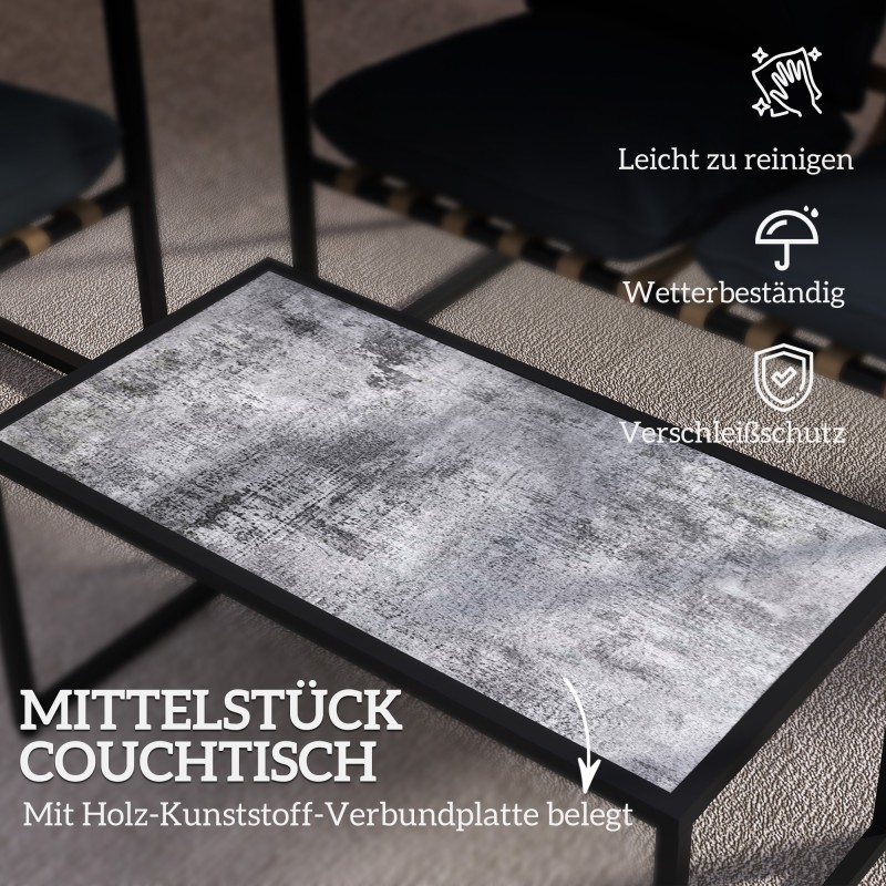 4-osainen puutarhakalustesetti ulkokäyttöön, teräs ja polyesteri, sohva, 2 nojatuolia ja pöytä, harmaa/musta/ruskea