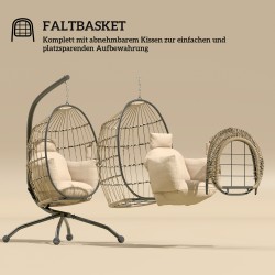 Riippunojaistuin jalustalla ulko- ja sisäkäyttöön, teräsrunko, taitettava korituoli, pehmusteet, mukiteline, musta/khaki