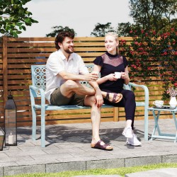 Kahden hengen terassipenkki ulkokäyttöön, teräs, 127 x 63 x 85 cm, sininen