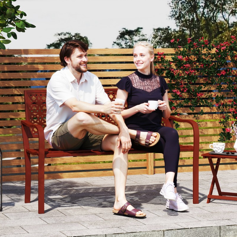 PuutarhapenkkI 2 hengelle ulkokäyttöön, teräs, 127 x 63 x 85 cm, punainen