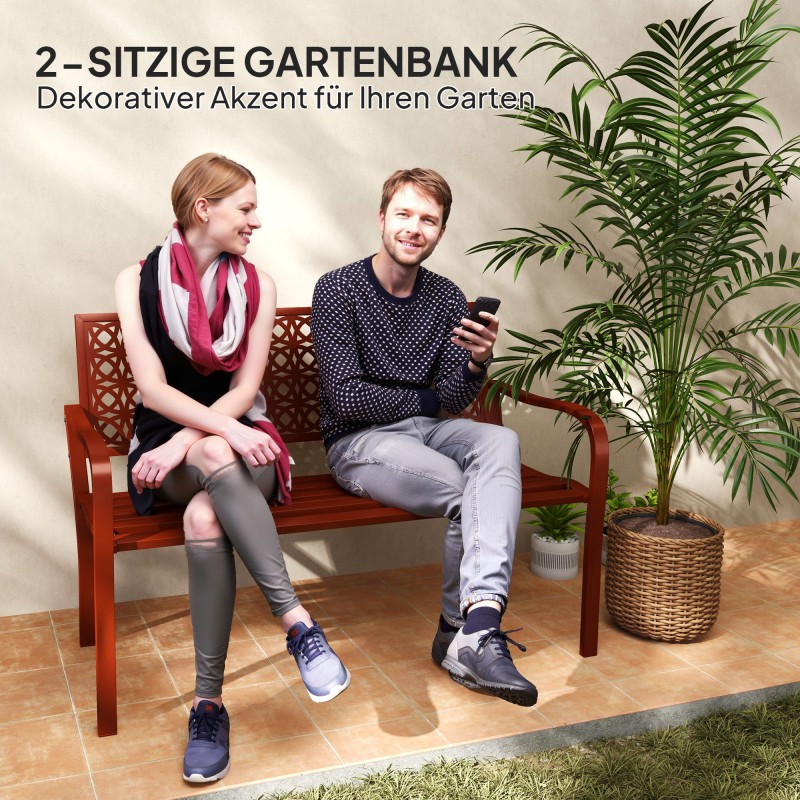 PuutarhapenkkI 2 hengelle ulkokäyttöön, teräs, 127 x 63 x 85 cm, punainen