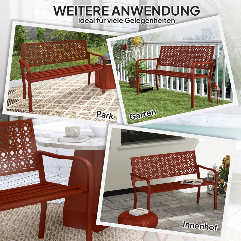 PuutarhapenkkI 2 hengelle ulkokäyttöön, teräs, 127 x 63 x 85 cm, punainen