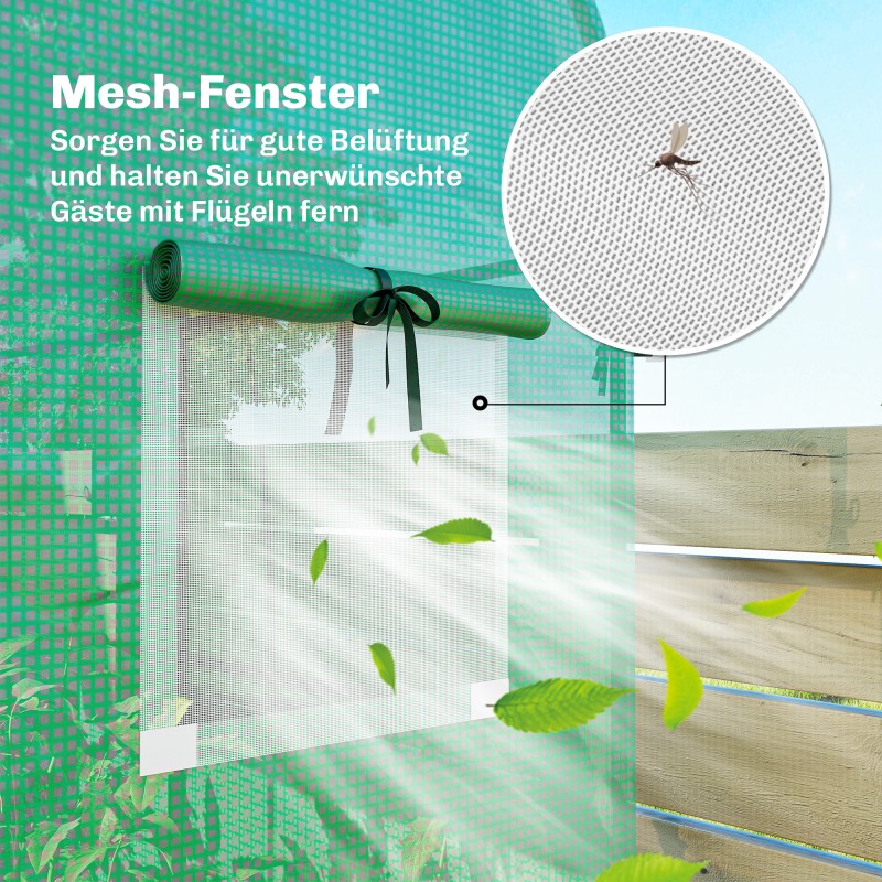 Kasvihuone tomaatille teräsrunko PE-kate 170 x 68 x 200 cm vihreä rullattava ovi ja verkkoikkunat