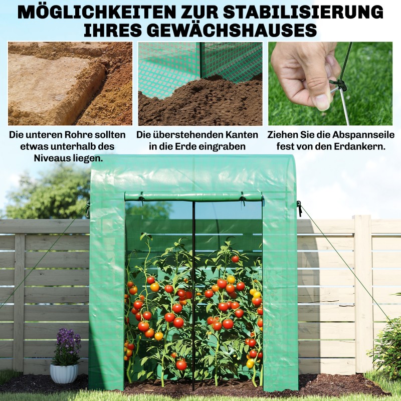 Kasvihuone tomaatille teräsrunko PE-kate 170 x 68 x 200 cm vihreä rullattava ovi ja verkkoikkunat