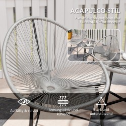 Parvekekalustesetti ulos 3 osaa, 2 Acapulco-tuolia ja lasipöytä, teräs ja harmaa PE-rottinki