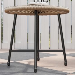 Puutarhakalustesetti ulos 3 osaa, 2 muovirottinkituolia ja lasikantinen pöytä, teräsrunko, musta/puunsävy