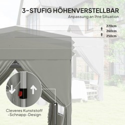 Pop up puutarhateltta sivuseinillä ja kantokassilla 2,5 x 2,5 m UPF50+ vaaleanharmaa