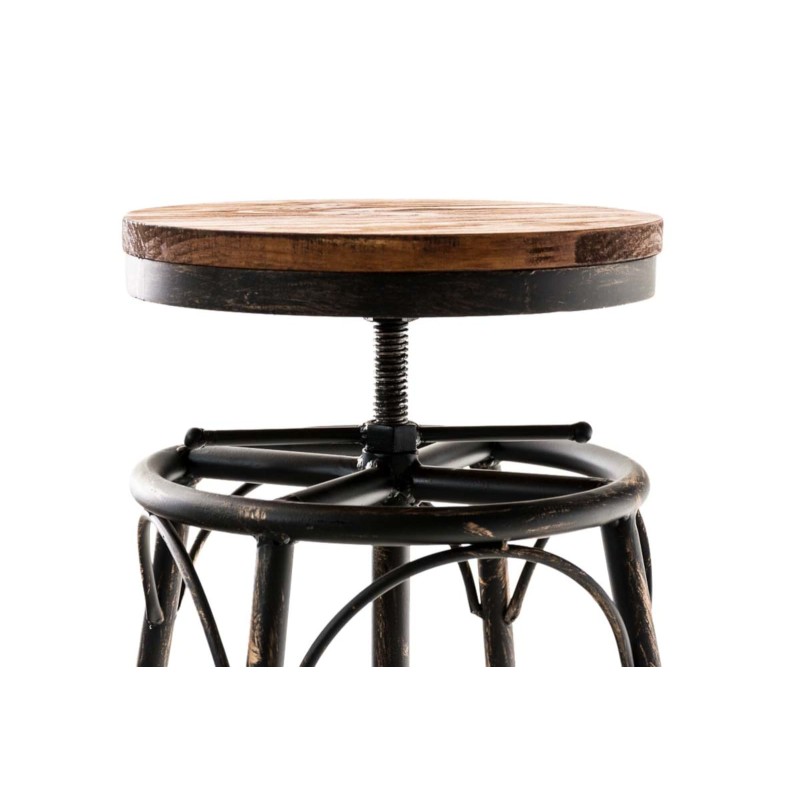 Teollinen säädettävä baarijakkara puuistuimella ja metallijalustalla