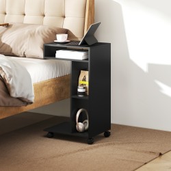 Sivupöytä C-muotoinen, 3 lokeroa, rullilla, 40 x 30 x 69 cm, musta