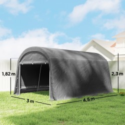 Ulkovarastosuoja pyörille ja puutarhatyökaluille, teräsrunko ja pressukate, 300 x 450 x 230 cm, tummanharmaa
