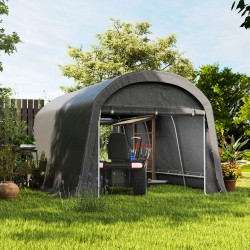 Ulkovarastosuoja pyörille ja puutarhatyökaluille, teräsrunko ja pressukate, 300 x 450 x 230 cm, tummanharmaa