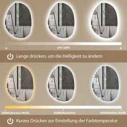 Kylpyhuoneen peili LED-valaistuksella 70 x 50 cm epäsymmetrinen huurteenesto hopea