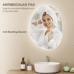 Kylpyhuoneen peili LED-valaistuksella 70 x 50 cm epäsymmetrinen huurteenesto hopea