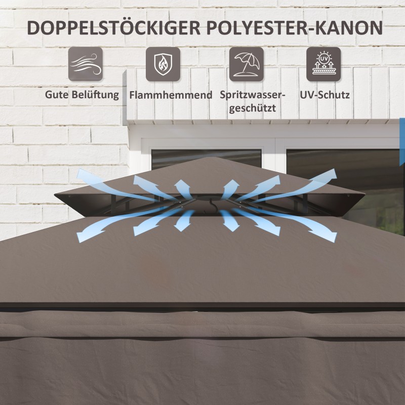 Grillikatos puutarhaan metalli/polyesteri 242x232x248 cm kahvinruskea kaksikerroskatto