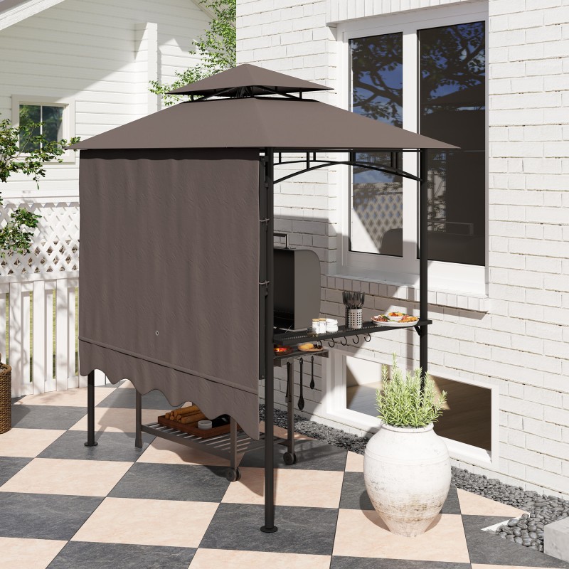Grillikatos puutarhaan metalli/polyesteri 242x232x248 cm kahvinruskea kaksikerroskatto