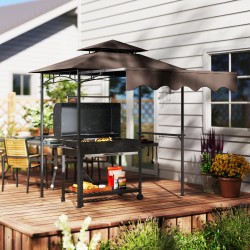 Grillikatos puutarhaan metalli/polyesteri 242x232x248 cm kahvinruskea kaksikerroskatto