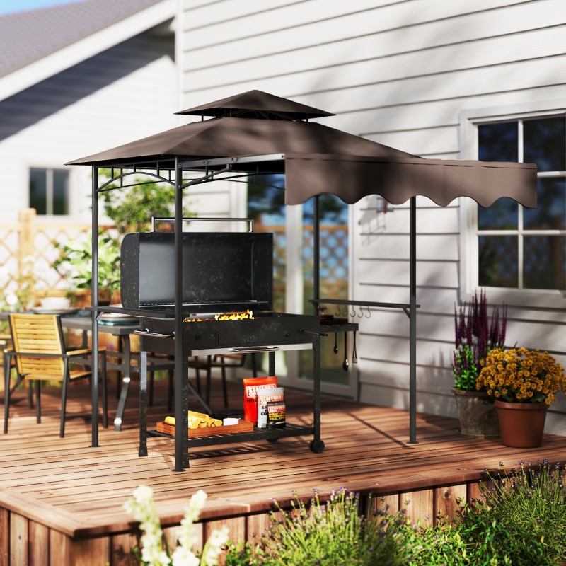 Grillikatos puutarhaan metalli/polyesteri 242x232x248 cm kahvinruskea kaksikerroskatto