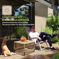 Puutarhapöytä sivupöytä polyrottinki ja lasi 65 x 65 x 43 cm luonnonpuun sävy