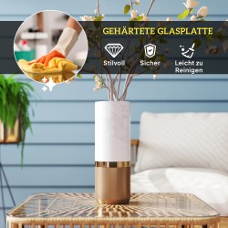 Puutarhapöytä sivupöytä polyrottinki ja lasi 65 x 65 x 43 cm luonnonpuun sävy