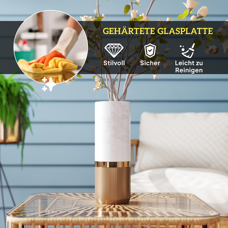 Puutarhapöytä sivupöytä polyrottinki ja lasi 65 x 65 x 43 cm luonnonpuun sävy