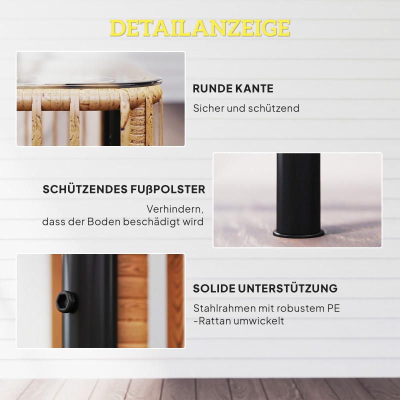 Puutarhapöytä sivupöytä polyrottinki ja lasi 65 x 65 x 43 cm luonnonpuun sävy