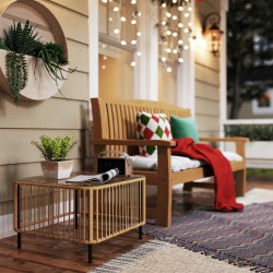 Puutarhapöytä sivupöytä polyrottinki ja lasi 65 x 65 x 43 cm luonnonpuun sävy