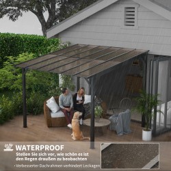 Metallinen puutarhapergola 3 x 3 m, vedenpitävä ja UV-suojattu, vapaasti seisova, tummanharmaa