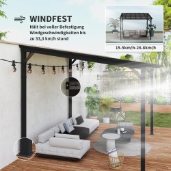 Metallinen puutarhapergola 3 x 3 m, vedenpitävä ja UV-suojattu, vapaasti seisova, tummanharmaa